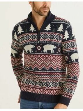 Aspen Mens Christmas Polar Bear Fair Isle Nordic Sweater Size Medium 1/4 Zip